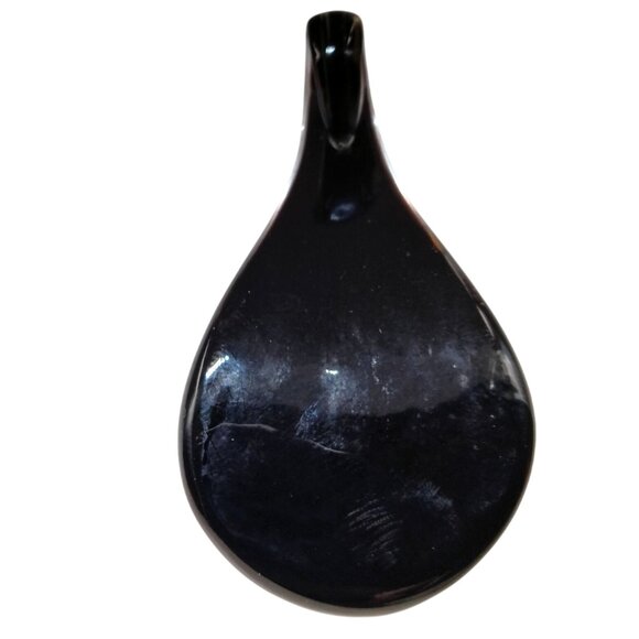 Handcrafted Murano Style Glass Teardrop Pendant Black Blue Floral Design - Picture 4 of 4